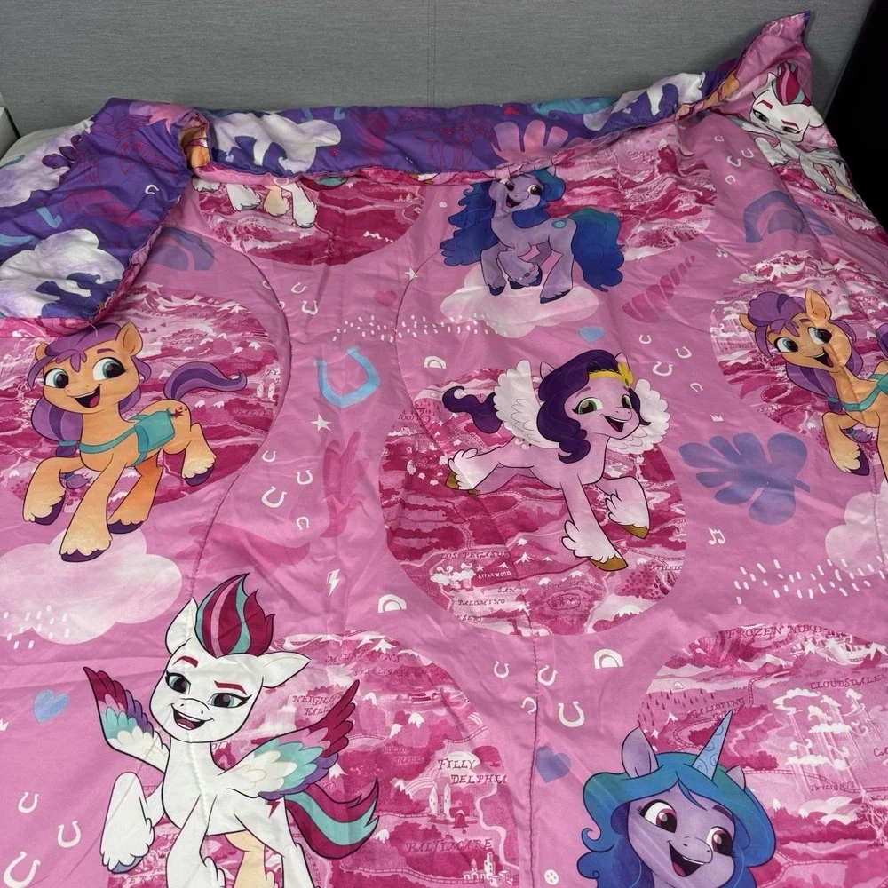 My Little Pony Twin Reversible Comforter Pillowcase & Sham Purple Pink 64